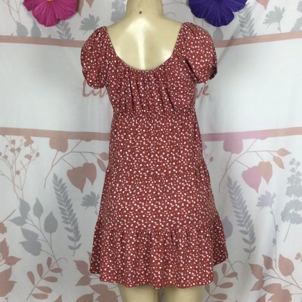Hollister Sz XS floral loose‎ dress rust orange